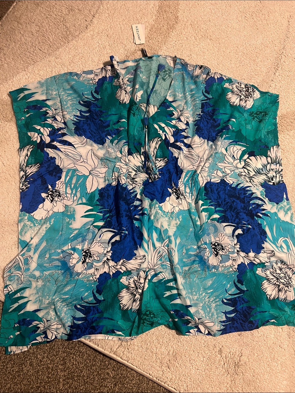 Jantzen Teal Blue Floral Tunic Top